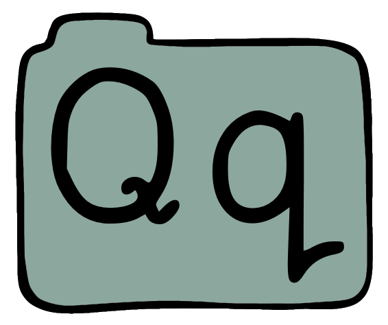 light green file folder with capital and lowercase Q on it.
